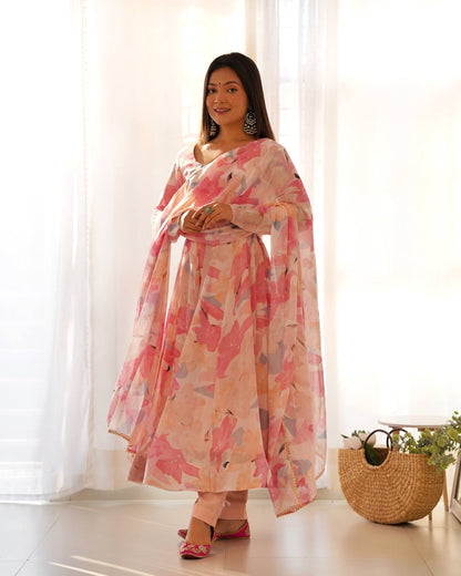 Baby Pink Floral Anarkali Suit