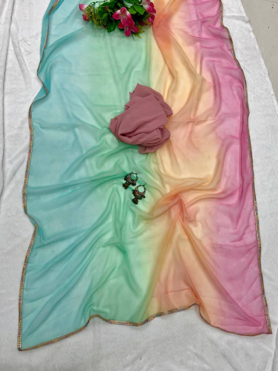 Pastel Rainbow Georgette Saree