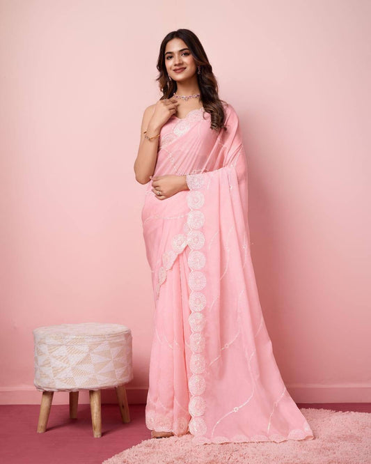 Partywear Readymade Georgette Saree - in soft shades