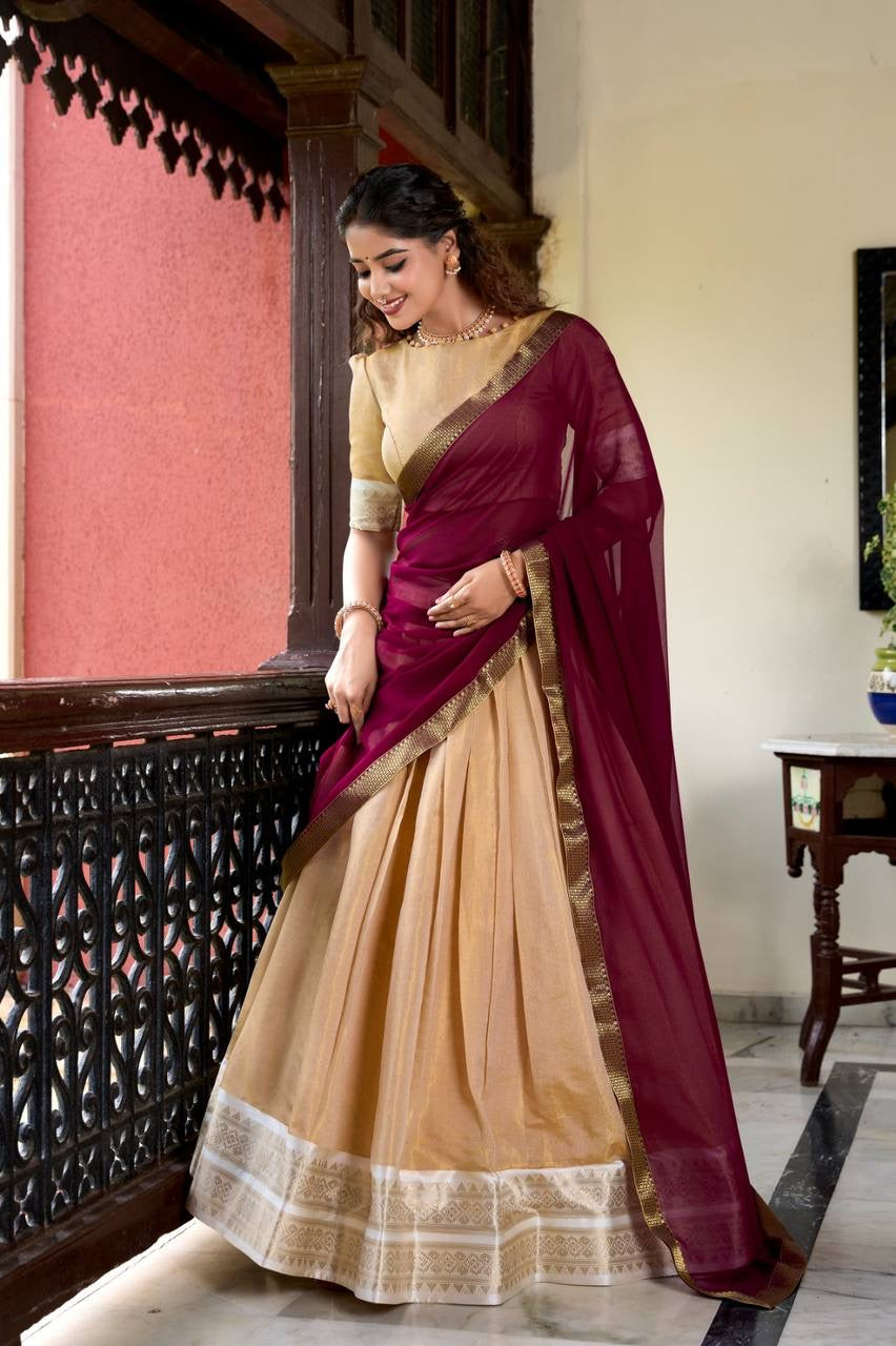 DIVYAA - Kanchi Cotton Silk Half Saree Lehenga