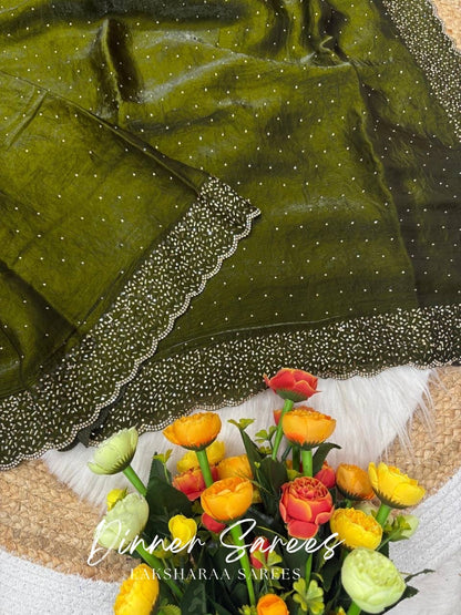 NAYLAA - Space dinner saree with stone border