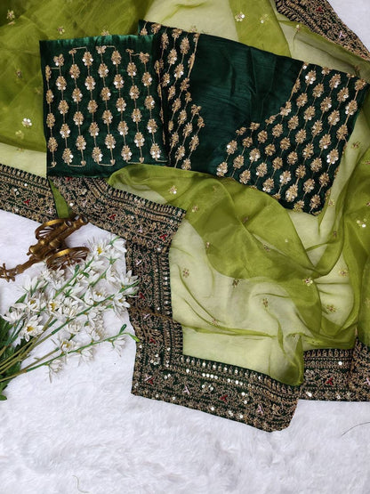 Designer Green Organza Saree