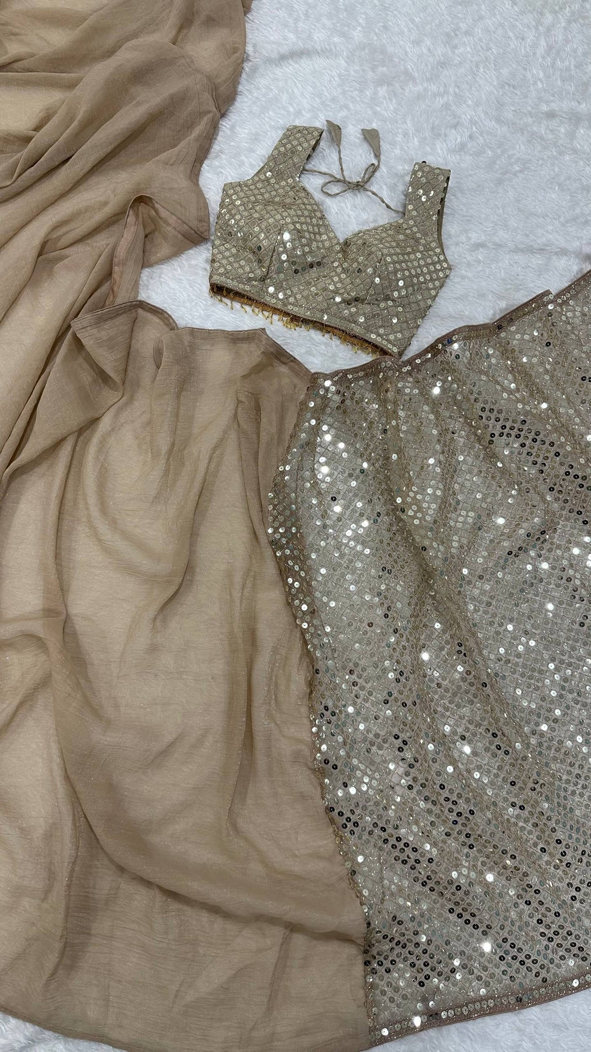Laksharaa Sarees TAMIKA — Gold Sequinned Net Dinner Saree Champagne Gold