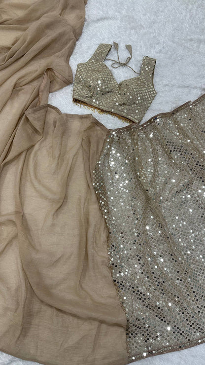 Laksharaa Sarees TAMIKA — Gold Sequinned Net Dinner Saree Champagne Gold