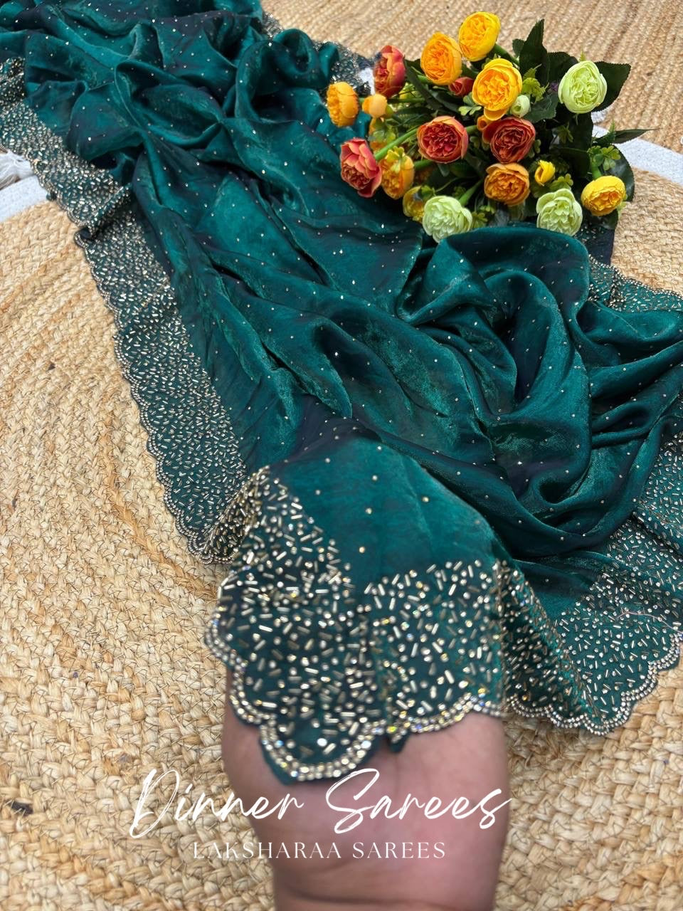 NAYLAA - Space dinner saree with stone border