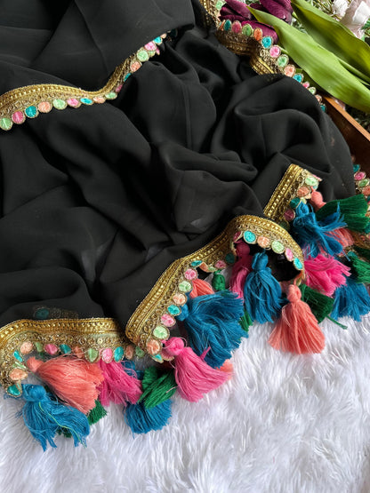 MINORI - Georgette Saree x Colourful Tassel