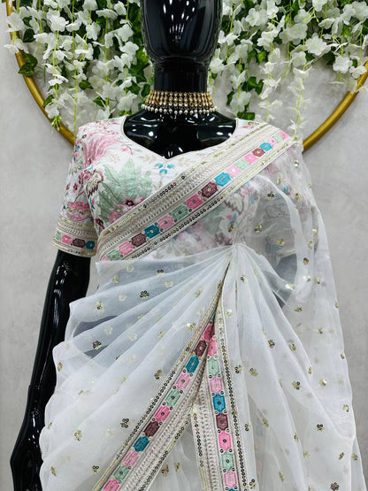 ELARA - Designer Organza Silk Saree with Stunning Border