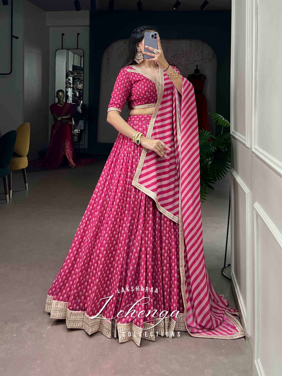 Laksharaa Sarees PREETI lehenga Pink Side View with Dupatta