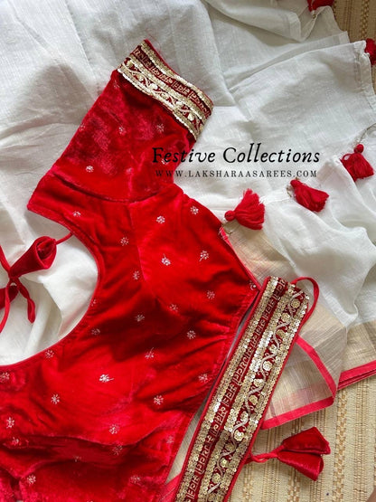 Khadhi Cotton Saree x Velvet Readymade Blouse & Belt