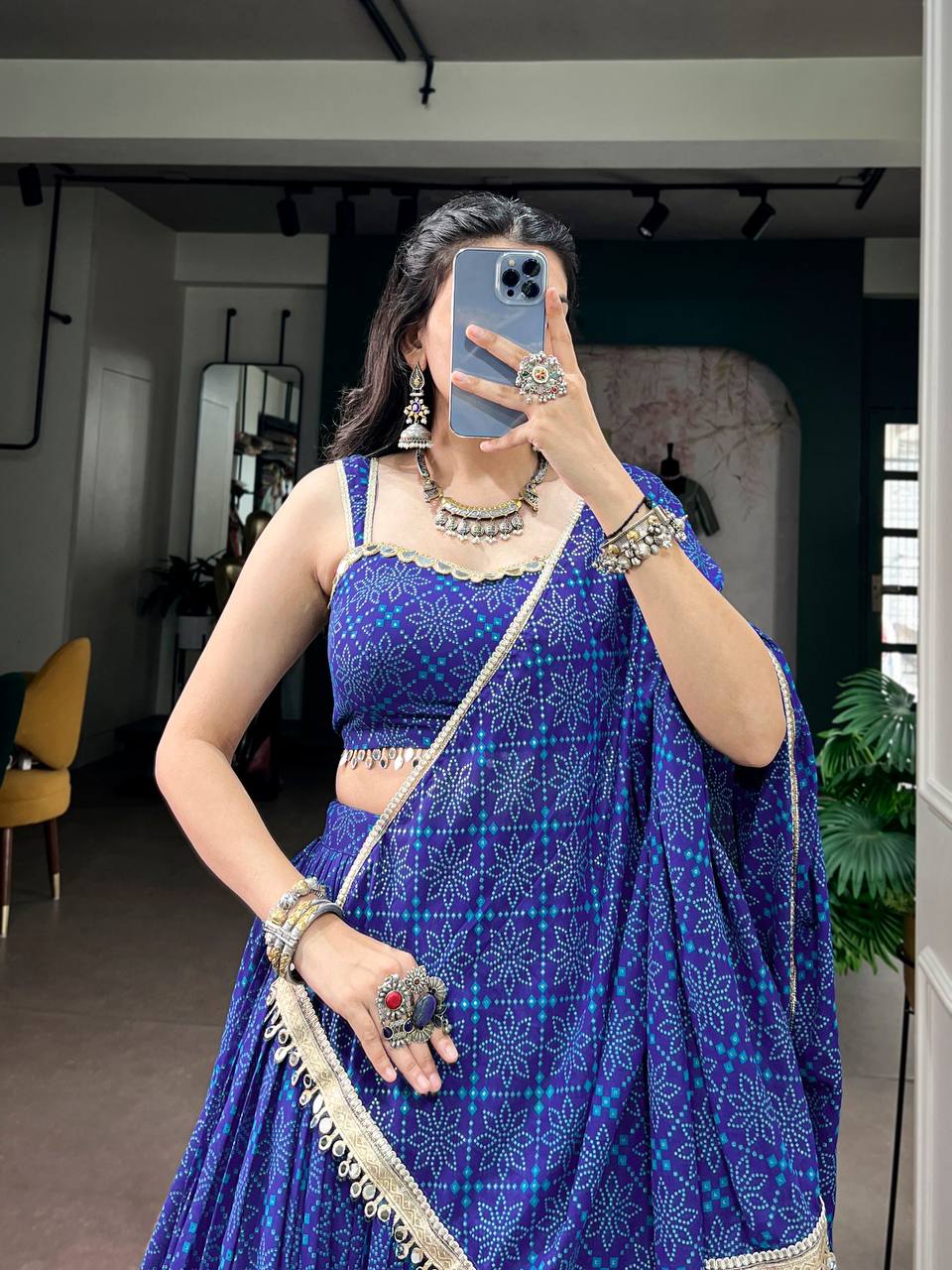 Laksharaa Sarees Bandhani Print Lehenga Royal Blue Front View