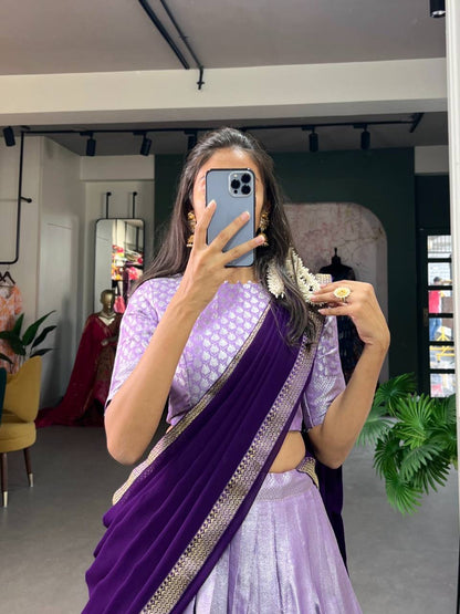 Lilac - Half Sarees Kanchi Banarasi Lehenga