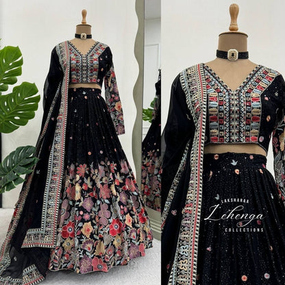 SONIYAA - Black Premium Floral Lehenga