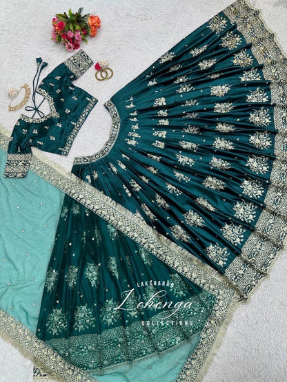 Thoolashi Bottle Green x Satin Lehenga