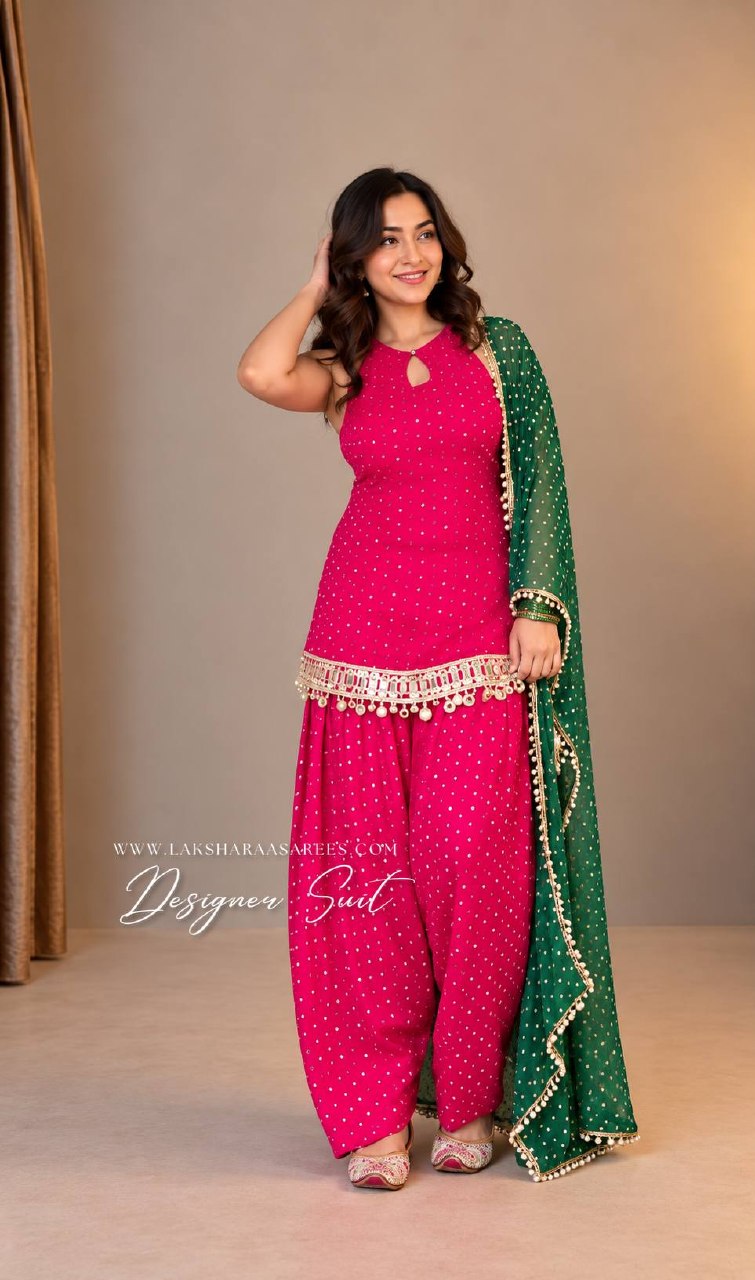 Laksharaa Sarees DORA Farsi Suit Pretty Pink worn by model, front view