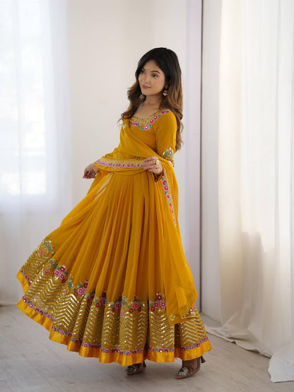 KUSHI - Floral Box Neck Georgette Anarkali
