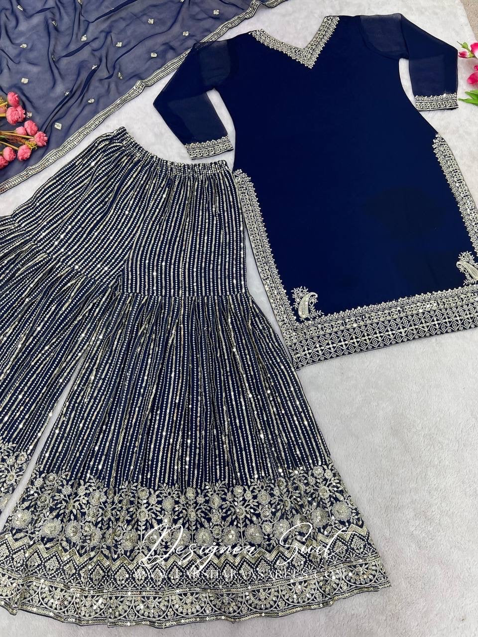 NEYA - Dark Blue Sharara Suit