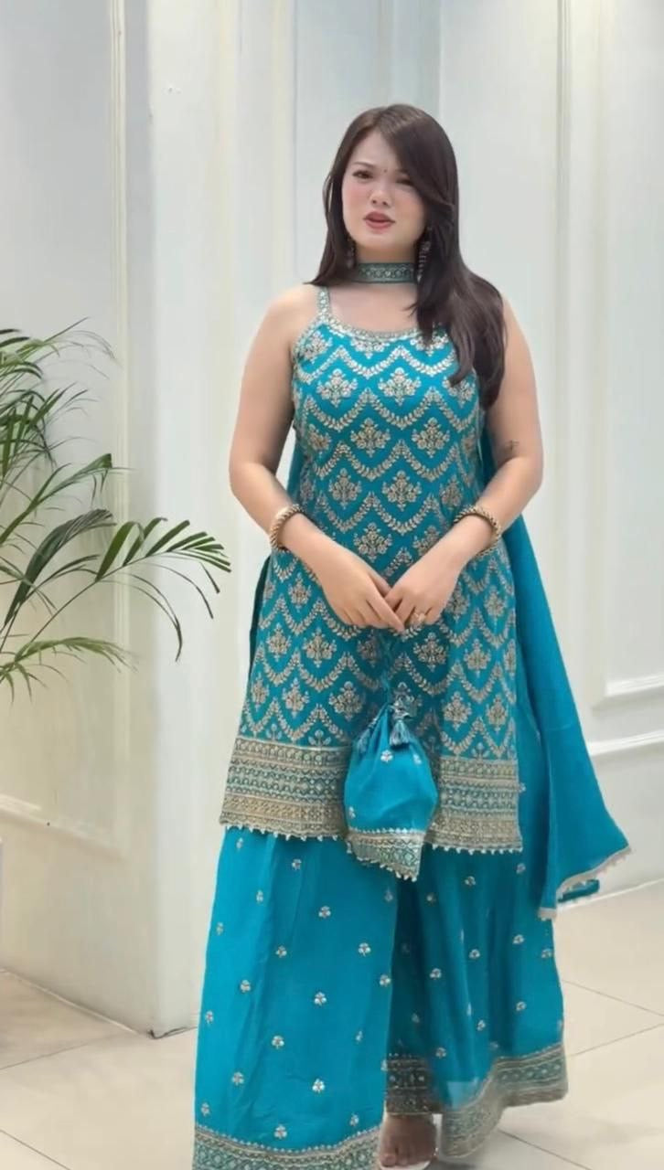 ISHIKA —Designer Pallazo Suit with Free Potli Bag Set