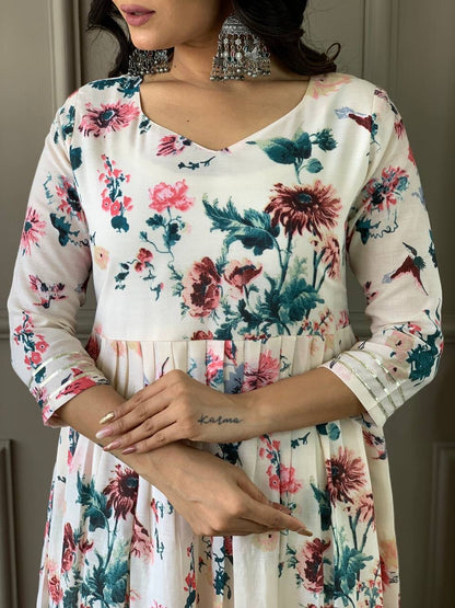 White Floral Kurti Set