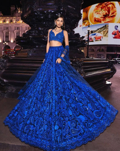 STELLA —  Grand Blue Embroidered Lehenga