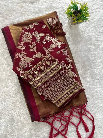 Premium Organza Tissue Silk Saree With Readymade Blouse