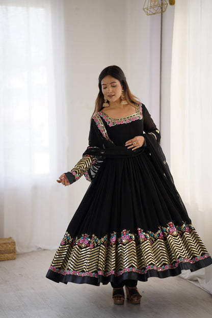 KUSHI - Floral Box Neck Georgette Anarkali