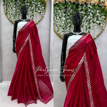 ROOPA - Soft Shimmer Silk Saree with leaf Jarkan Border