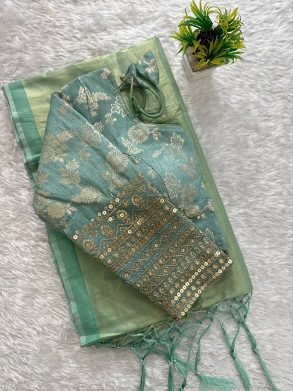 Premium Organza Tissue Silk Saree With Readymade Blouse