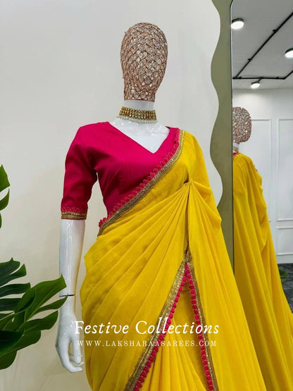 ISAI - Mul Cotton Saree x Contrast Tassel Border