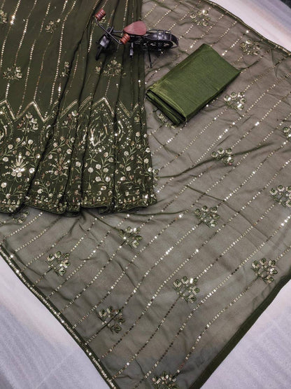 Olive Green Partywear Georgette Saree