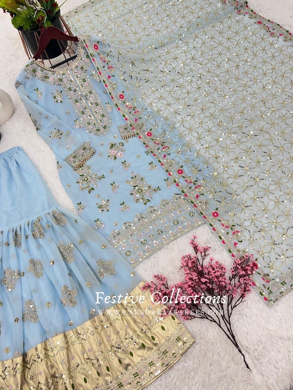 Blue Floral Sharara Suit