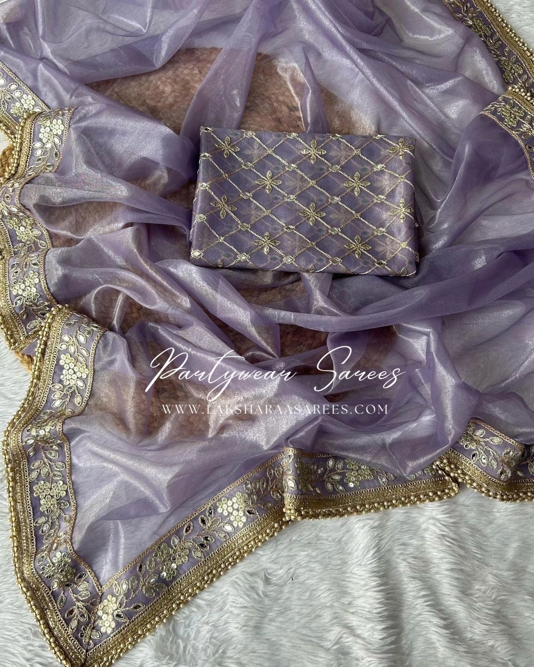 INDIRA - Shimmer Silk Saree with Grand Mirrorwork Border