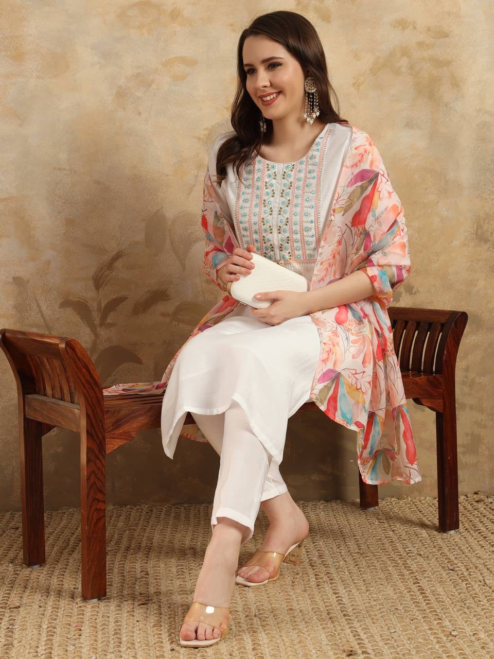 White Kurti Set x Grand Neckline