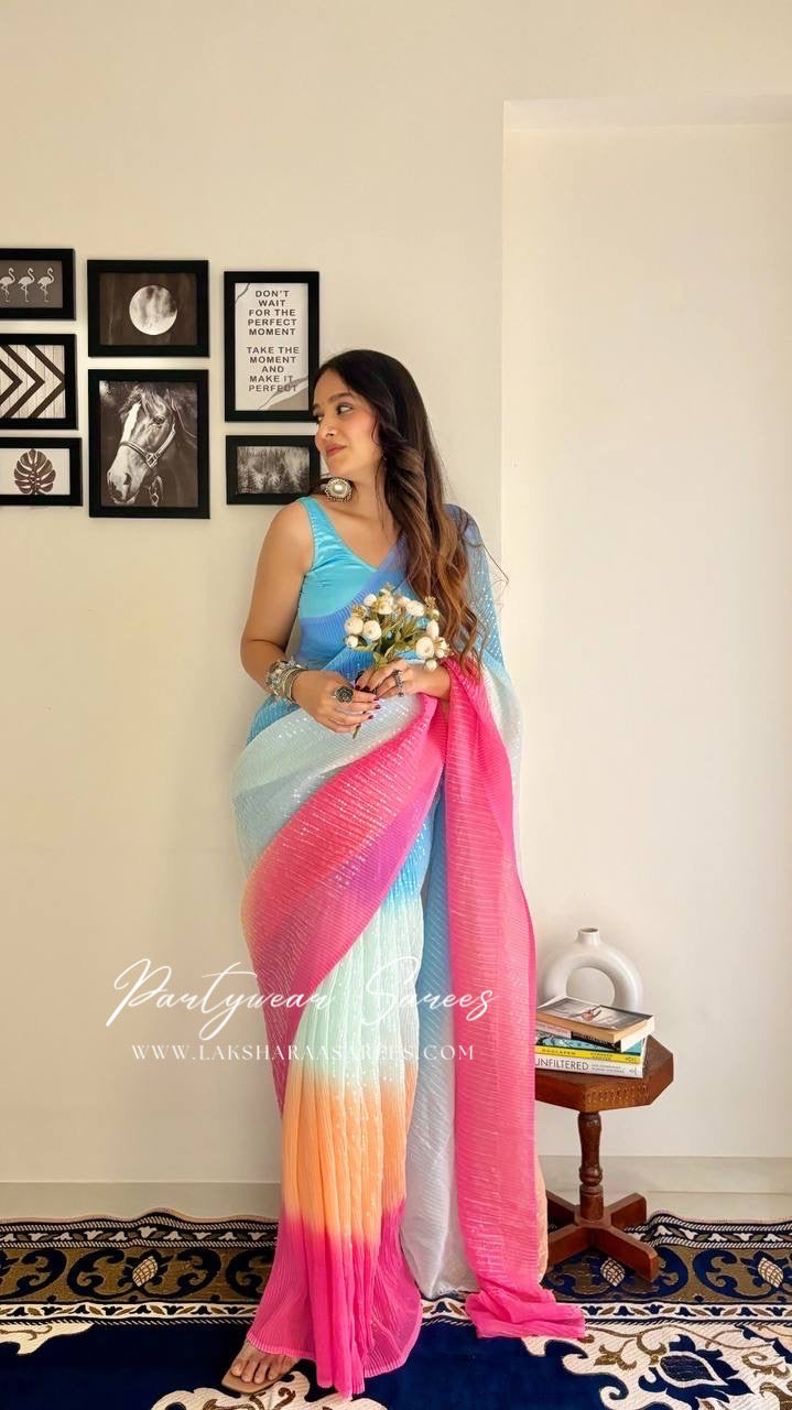 MAADHURII - Crush Georgette x Sequin Partywear Saree