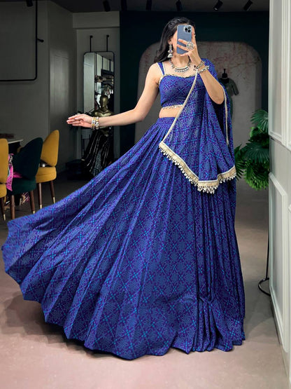Laksharaa Sarees Bandhani Print Lehenga Royal Blue Full Length Skirt Flared