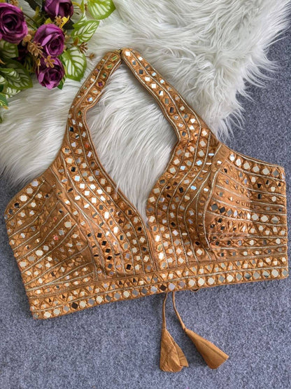 Laksharaa Sarees Readymade Halter top mirrors work blouse Golden Brown