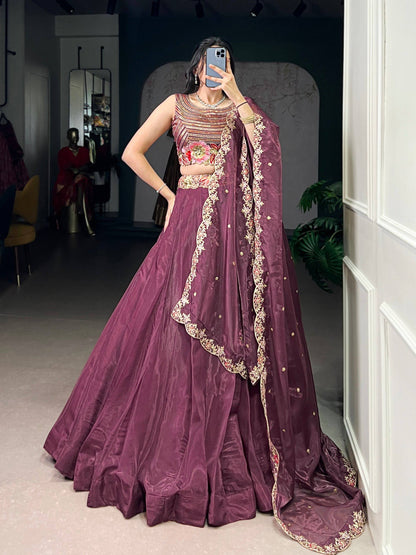 Laksharaa Sarees AVINA - Chanda Silk Lehenga Burgundy front view