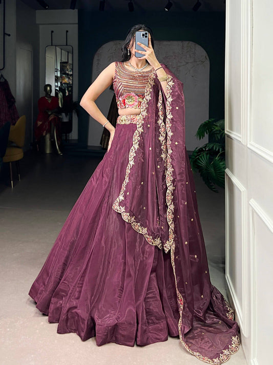 Laksharaa Sarees AVINA - Chanda Silk Lehenga Burgundy front view