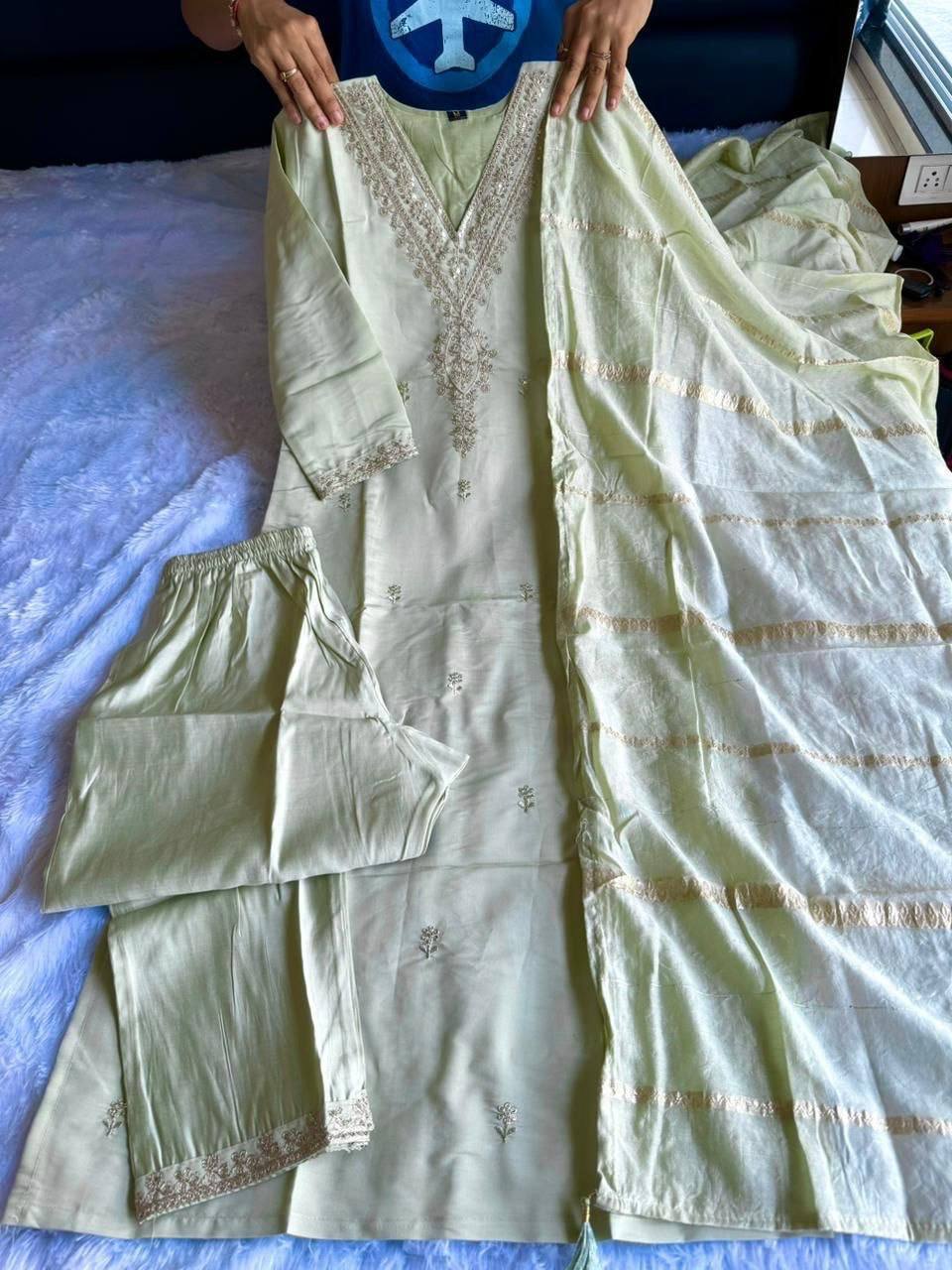 Laksharaa Sarees Roman Silk Pastel Green Comfy Kurti Set Sage Green Full View