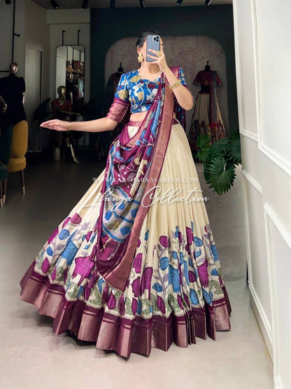 Laksharaa Sarees URVI - Kalamkari Half Sarees Lehenga Off-White