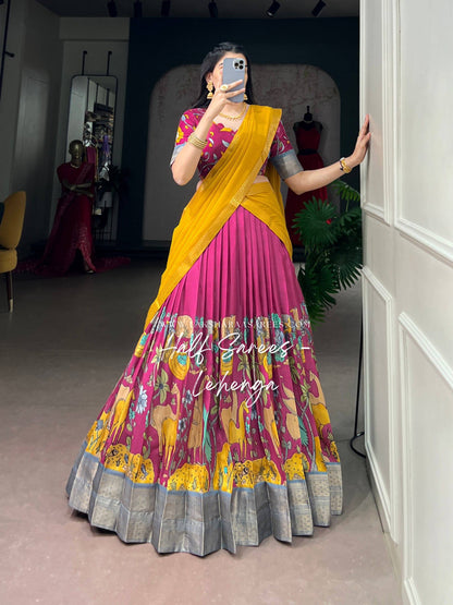 Laksharaa Sarees THENMOLI Half Saree Lehenga Pink and Mustard Yellow