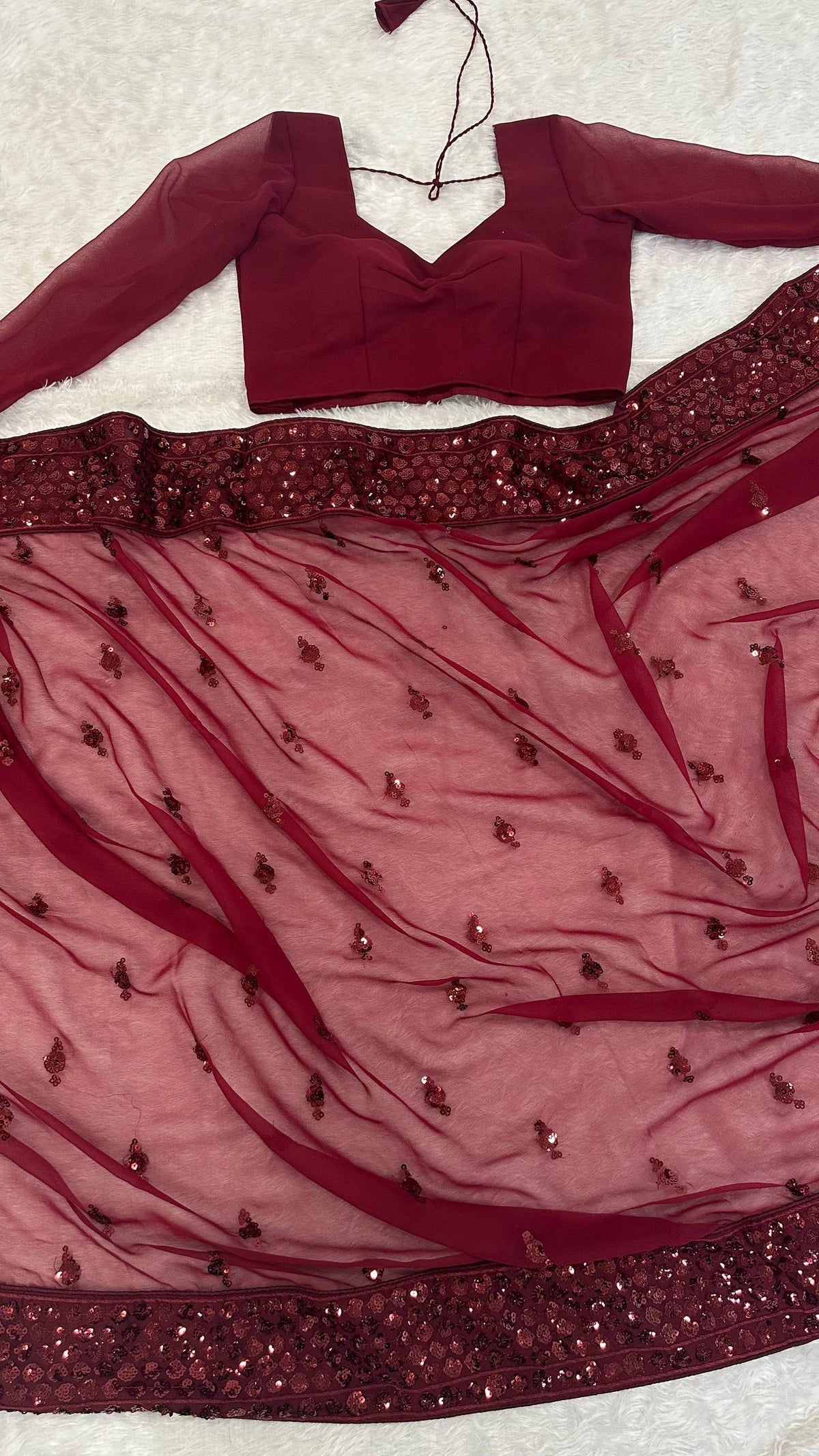 Laksharaa Sarees MAYA — Sequinned Georgette Dinner Saree Burgundy Full Layout