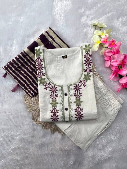 Laksharaa Sarees Kadhi Kurti Set Off-White Folded with Flowers