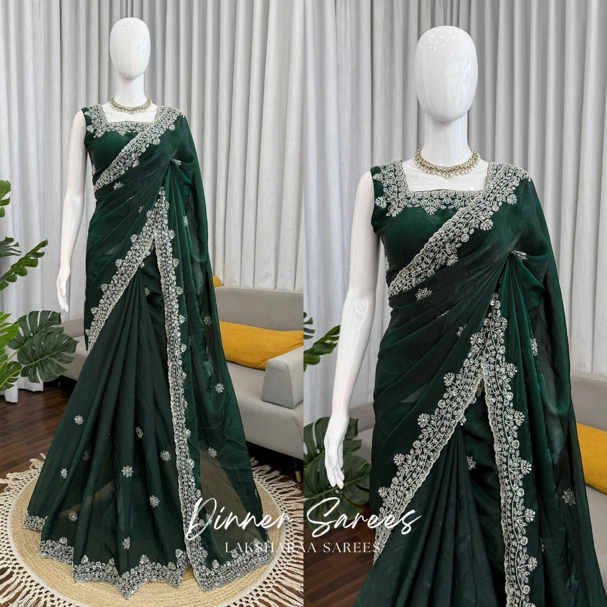 Laksharaa Sarees MEENA Grand Green Shimmer Saree Mannequin Full Length