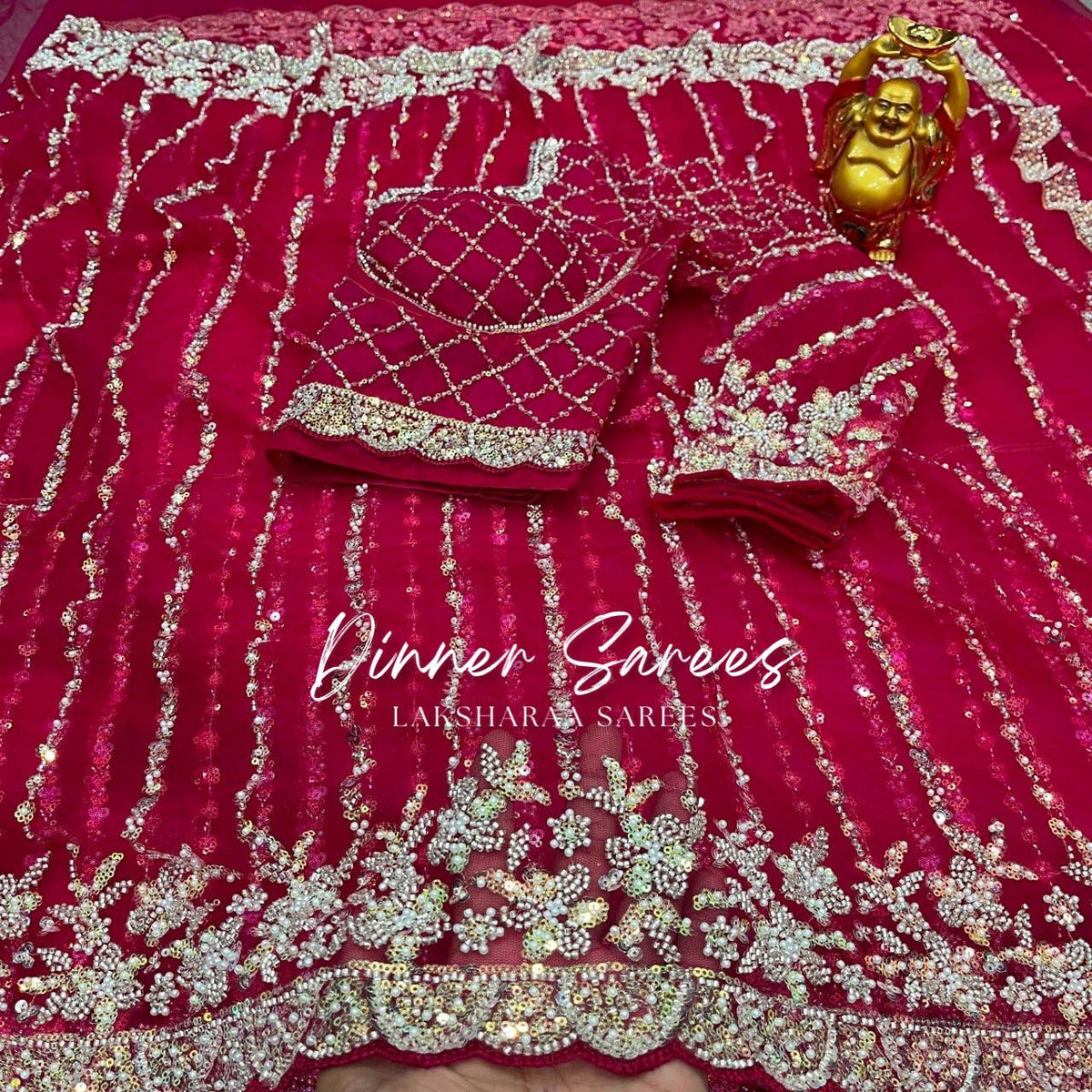 Laksharaa Sarees FREYA — Grand Partywear Saree with Pearl Work Fuchsia