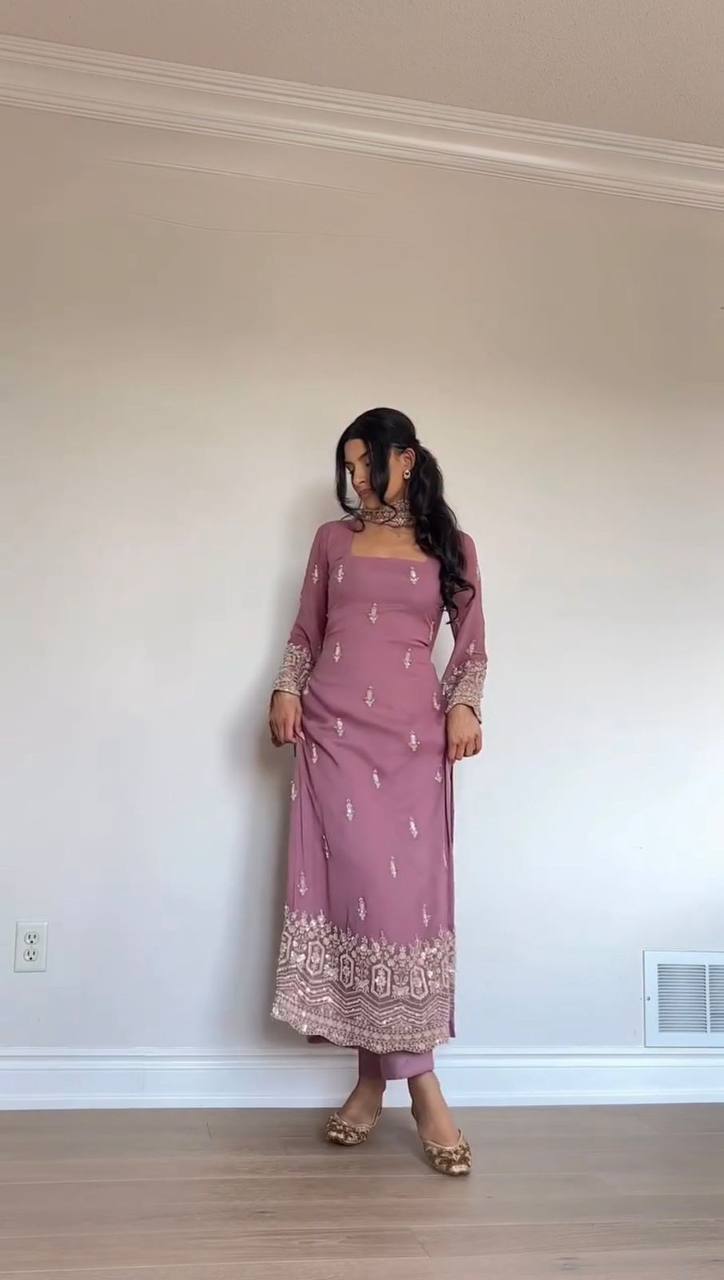 Laksharaa Sarees Georgette Pakistani Salwar Kameez Dusty Rose Worn by Model