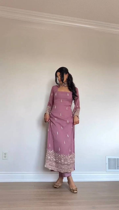 Laksharaa Sarees Georgette Pakistani Salwar Kameez Dusty Rose Worn by Model