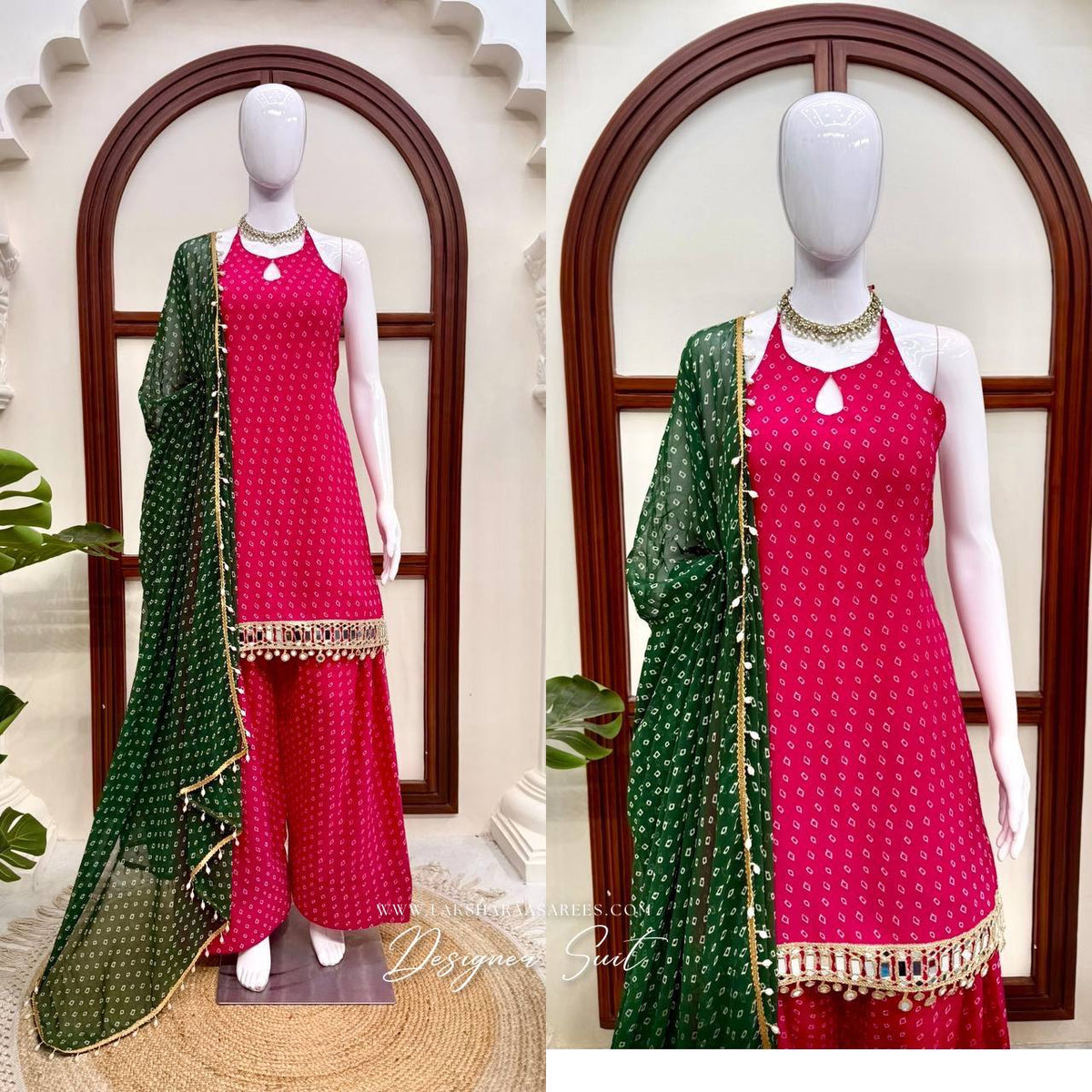 Laksharaa Sarees DORA Farsi Suit Pretty Pink on mannequins, front view