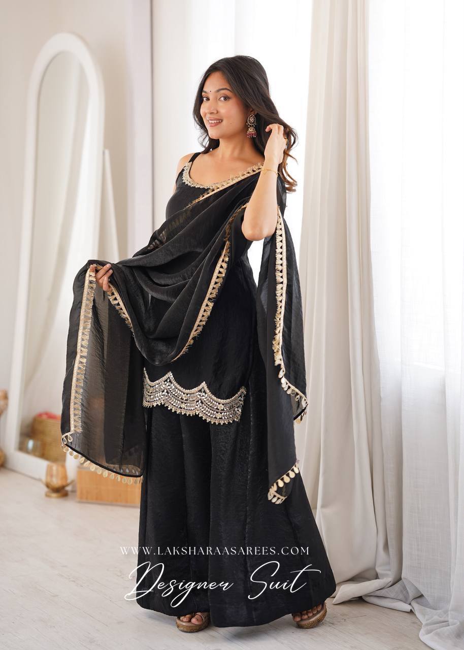 Laksharaa Sarees ALIZA Shimmer Sharara Suit Black Front View