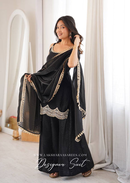 Laksharaa Sarees ALIZA Shimmer Sharara Suit Black Front View