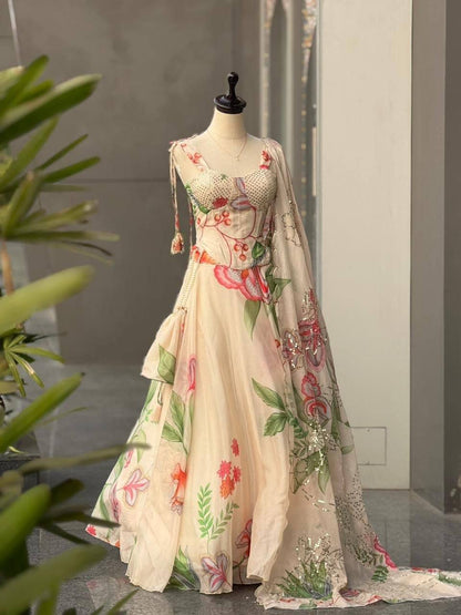 Laksharaa Sarees DIANA - Creamy Corset Style Partywear Lehenga Creamy